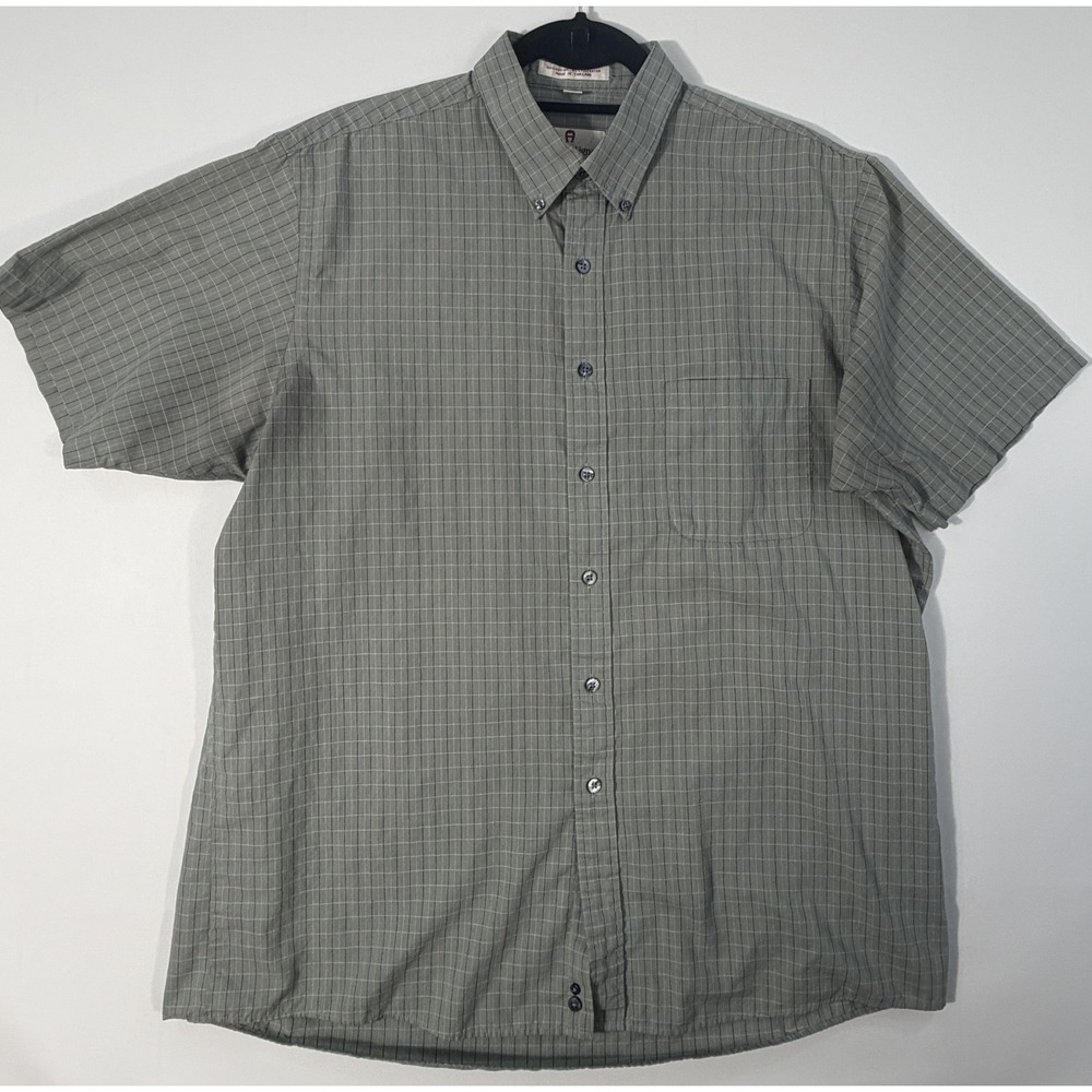 Etienne Aigner Shirt Mens Large Grey Short Sleeve Grid Check Button Down